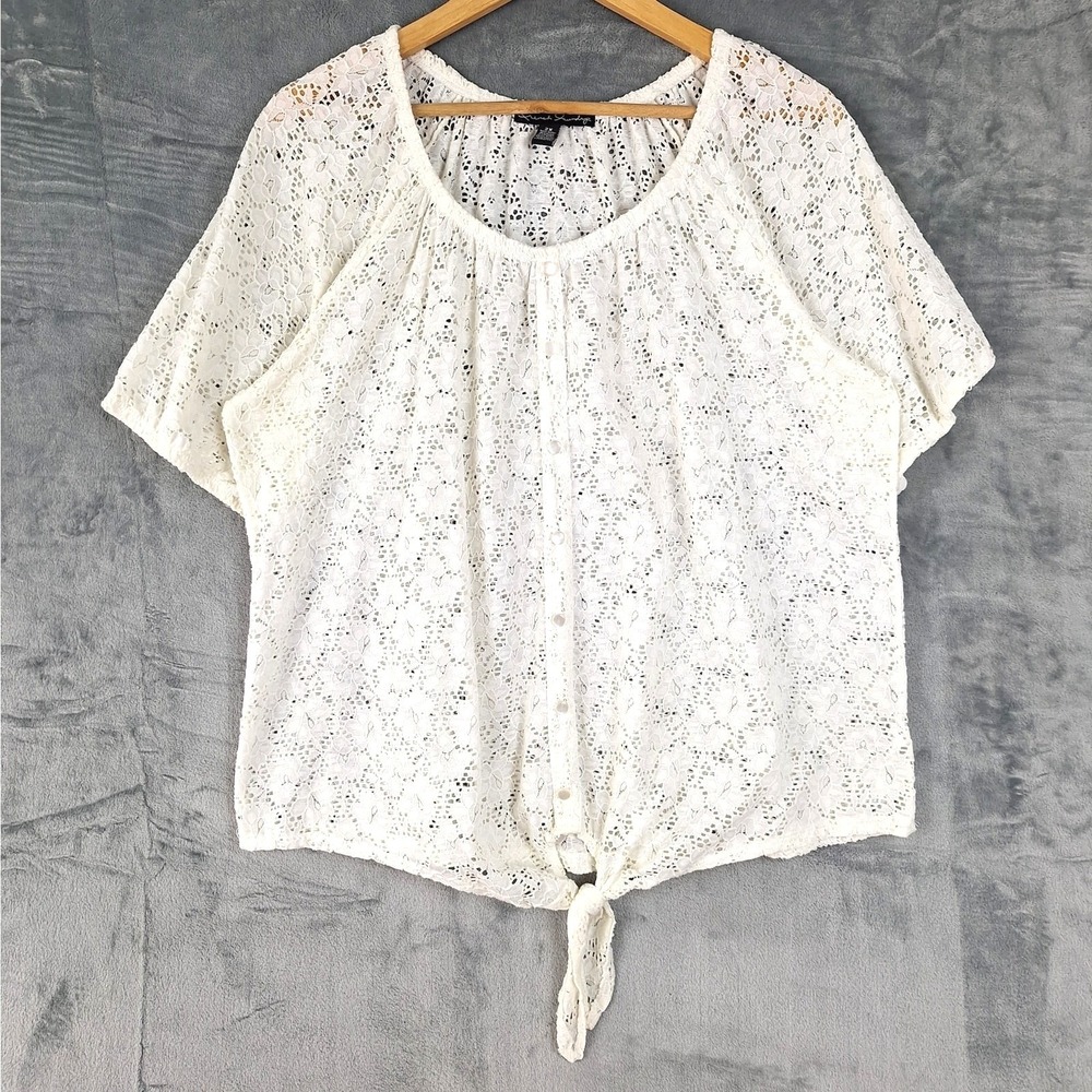 Womens Top‎ 2X White Boho Floral Eyelet Cottagecore Angel Feminine Sheer Fairy